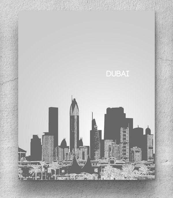Dubai United Arab Emirates Skyline Poster, Destination Travel Art Poster, Dubai Poster, Dubai Travel Poster, Custom Travel Print, Travel Art
