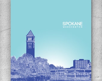 Spokane Washington Skyline Poster / Home, Office or Nursery Wall Art Poster / Any City or Landmark