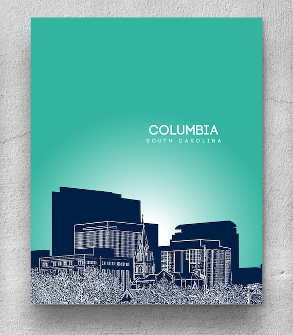 Home Decor Skyline Art Poster Columbia Sc Skyline Poster Etsy