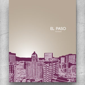 El Paso Texas Skyline Art Poster / Home, Office, Nursery Art Poster / Any City or Landmark / Version 2