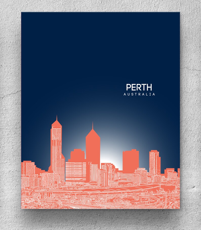 Perth Australia City Skyline / Hometown Wall Art Poster / Any Etsy