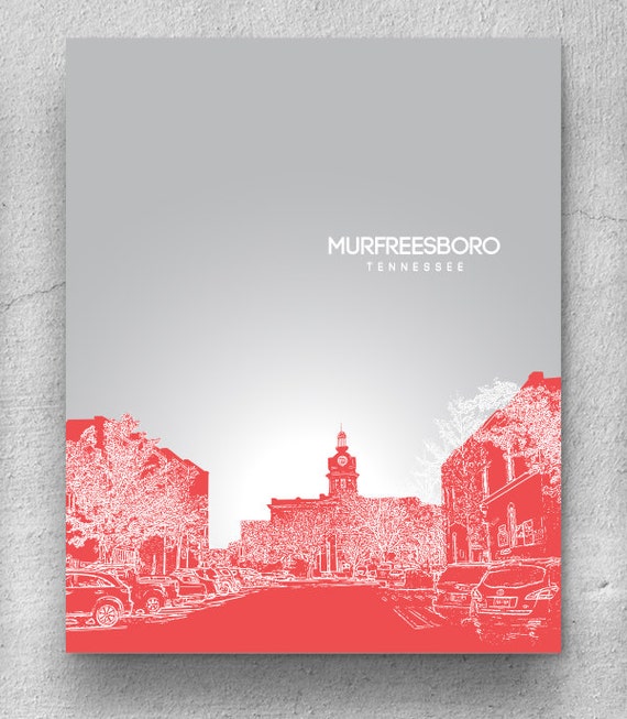 Murfreesboro Tennessee City Skyline Poster Art Print TN Version 2