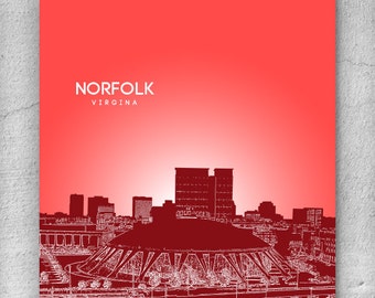 Norfolk Virginia Skyline Poster / Home, Office or Nursery Wall Art Poster / Any City or Landmark