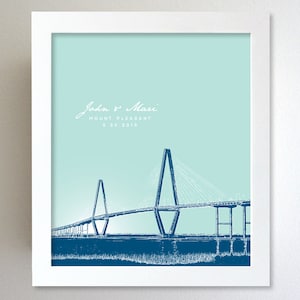 Stampa Mount Pleasant, Ponte Arthur Ravenel Jr., Regalo di anniversario personalizzato, Regalo del primo anniversario, Stampa della Carolina del Sud, Stampa di viaggio personalizzata