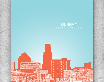 Durham North Carolina City Skyline Nursery Art / Home Wall Art / Housewarming Gift / Office Decor Wall Art / Any City or Landmark
