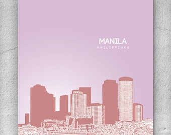 Manila Philippines City Skyline / Hometown Wall Art Poster / Any City or Landmark