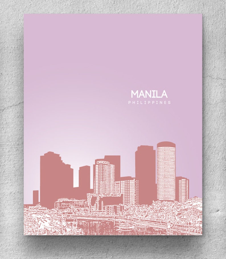 Manila Philippines City Skyline / Hometown Wall Art Poster / Any City or Landmark image 1