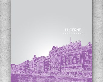 Lucerne Switzerland City Skyline Art / Travel City Art Poster / Modern Home Decor / Any City or Landmark