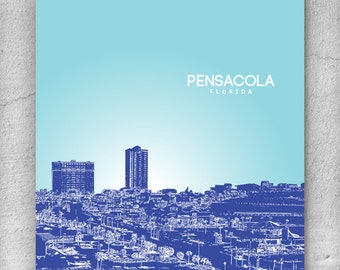 Pensacola Florida City Skyline / Home Wall Art / Housewarming Gift / Office Decor Wall Art / Any City or Landmark