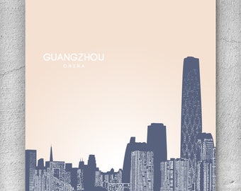 Guangzhou China City Skyline / Home Office Travel Wall Art Poster / Any City or Landmark