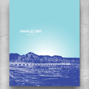 Hanalei Bay Kauai Hawaii Skyline Poster / Home, Office or Nursery Wall Art Poster / Any City or Landmark
