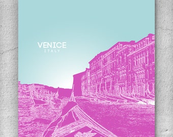 Skyline City Art / Venice Italy Skyline / Home Office Art Poster / 8x10 Print Any City Available