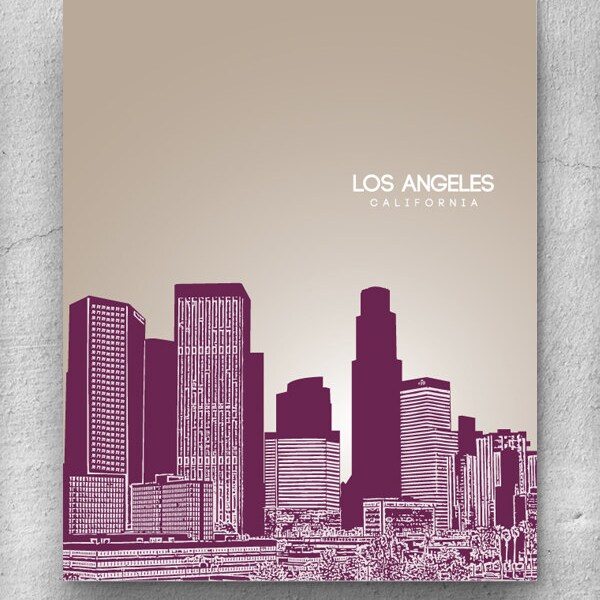 Los Angeles City Skyline Poster / Urban Loft Decor Poster / Any City or Landmark