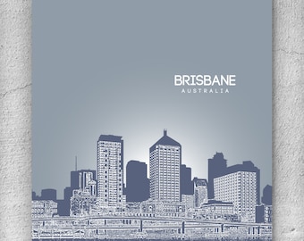 Brisbane Australia City Skyline / Hometown Wall Art Poster / Any City or Landmark