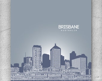 Brisbane Australia City Skyline / Hometown Wall Art Poster / Any City or Landmark