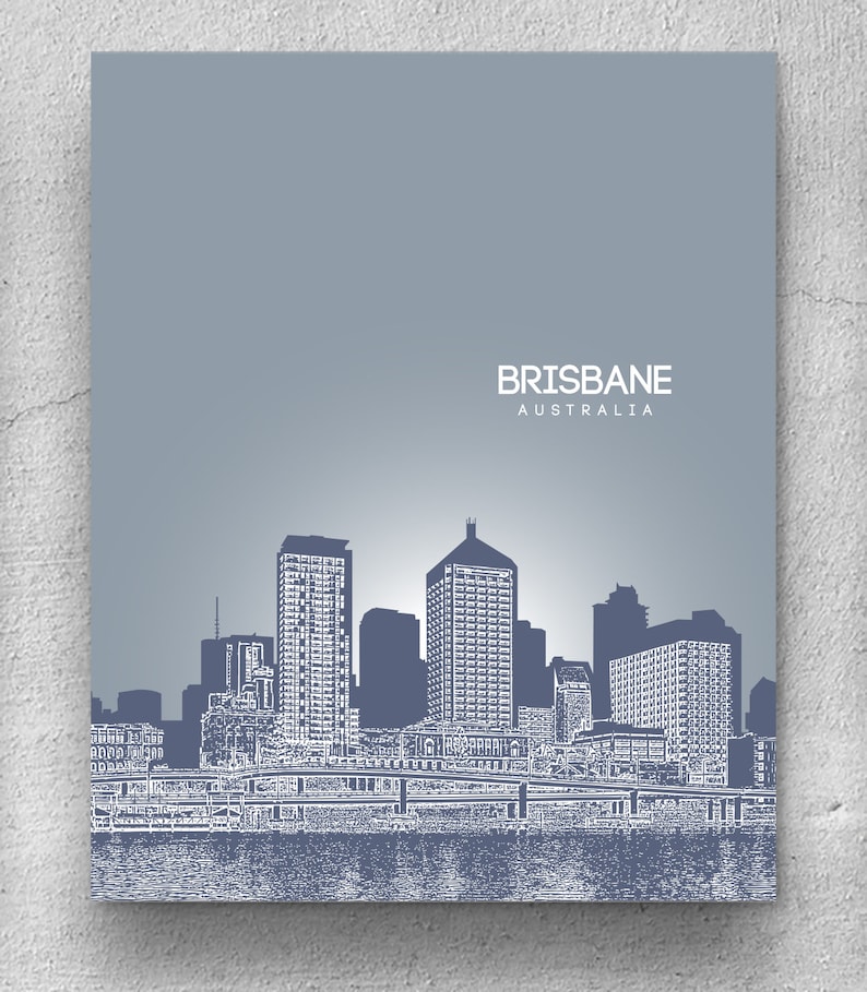 Brisbane Australia City Skyline / Hometown Wall Art Poster / | Etsy