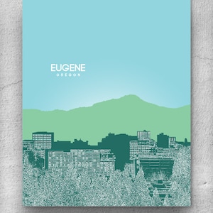 Office Art Poster / Eugene Oregon Skyline Art Poster / elke stad of bezienswaardigheid