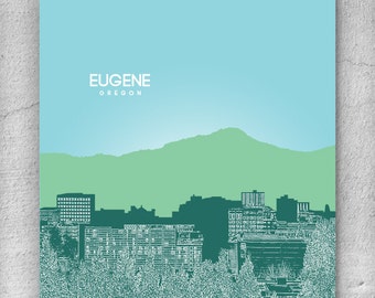 Office Art Poster / Eugene Oregon Skyline Art Poster / Any City or Landmark