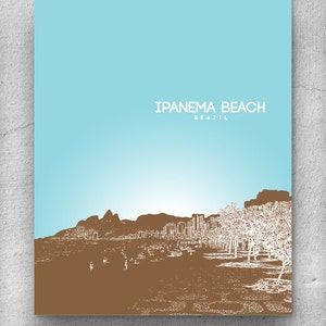 Ipanema Beach Brazil Skyline / Home Art Poster / Modern Decor Art Print / Choose your colors: Any City Available image 1