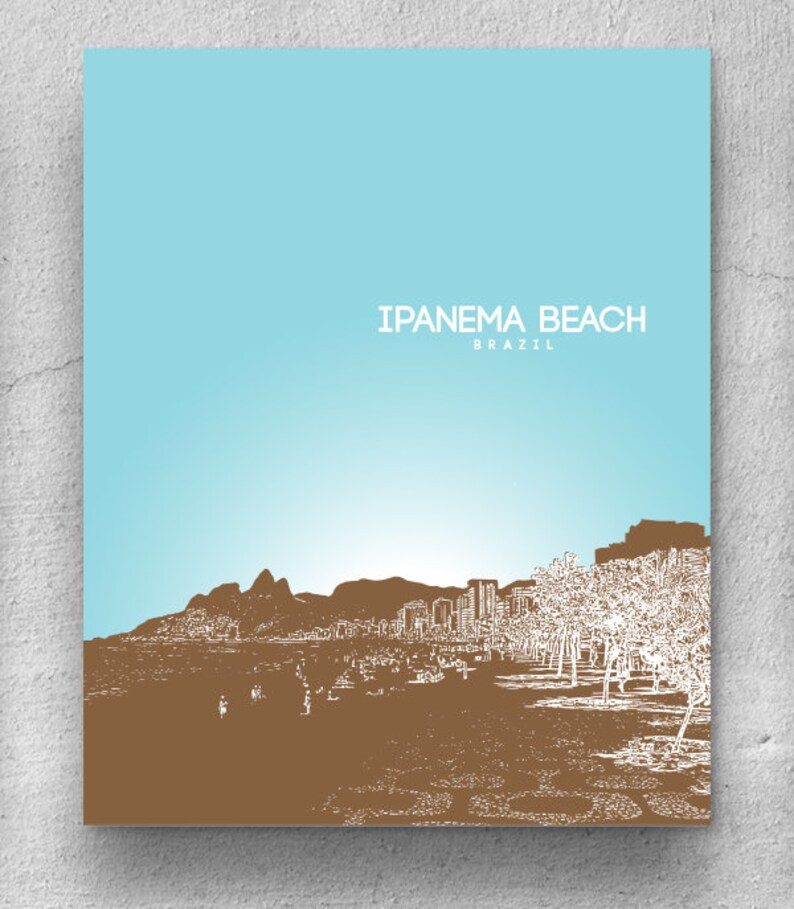 Ipanema Beach Brazil Skyline / Home Art Poster / Modern Decor Art Print / Choose your colors: Any City Available image 1