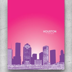 Poster dello skyline di Houston Texas, poster di Houston, arte della parete di Houston, stampa di decorazioni per la casa della città personalizzata, stampa di viaggio personalizzata, stampa di poster di Houston