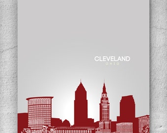 Cleveland Ohio Skyline Cityscape / Decoración de arte de pared / Cartel de casa moderna / Cualquier ciudad disponible
