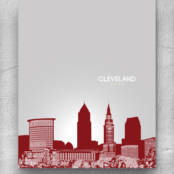 Cleveland Ohio Skyline Cityscape / Wall Art Decor / Modern Home Poster / Any City Available