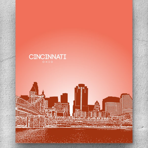 Cincinnati Ohio Skyline Poster / Poster Kunst für Zuhause oder Büro / Jede Stadt oder Wahrzeichen