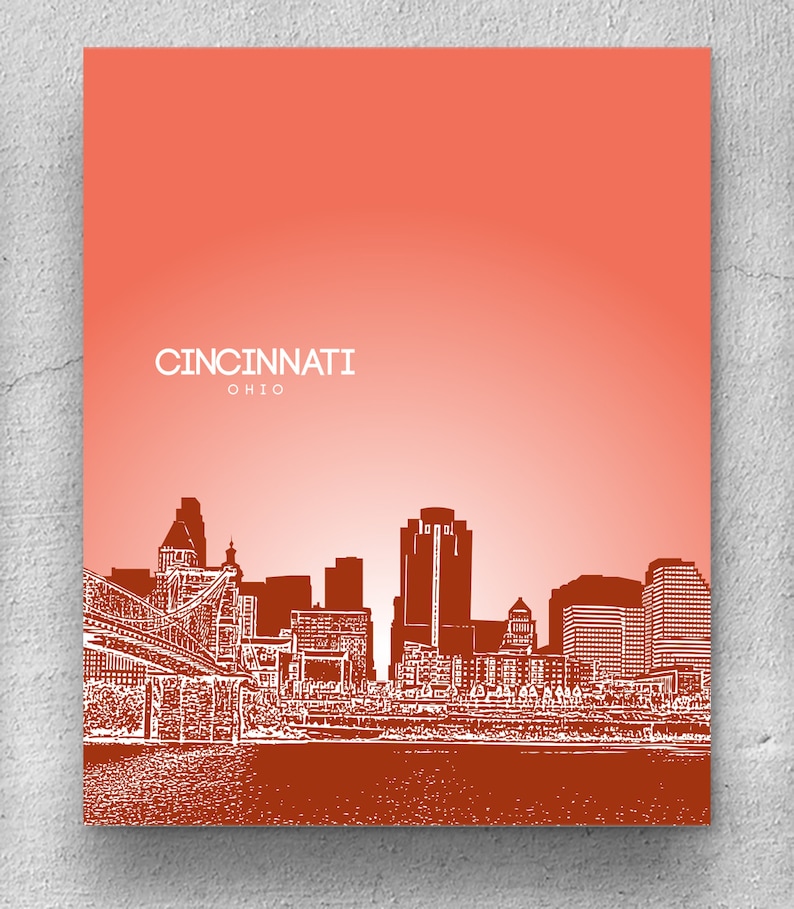 Cincinnati Ohio Skyline Poster / Poster Art for Home or Office / Any City or Landmark image 1