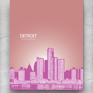 Skyline City Art / Detroit Michigan Skyline / Home Office Art Poster / 8x10 Print Any City Available