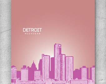 Skyline City Art / Detroit Michigan Skyline / Home Office Art Poster / 8x10 Print Any City Available