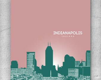 Indianapolis Indiana City Skyline / Office Art Poster / Home Art Hanging / Choose your colors / Any City Available