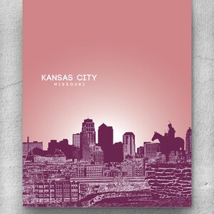 Kansas City Missouri Cityscape Downtown City Skyline Silhouette Print 8x10 Décor moderne Art mural