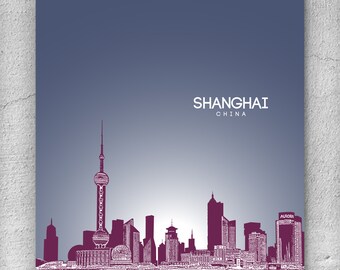 Shanghai China City Skyline / Home Office Travel Wall Art Poster / Any City or Landmark