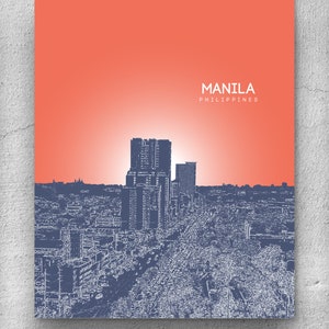 Manila Philippines City Skyline / Hometown Wall Art Poster / Any City or Landmark