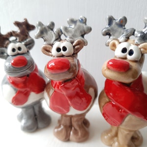 Christmas tree reindeer and red scarf decoration. Bring a festive smile to Christmas 2023 & send your friend a pottery reindeer gift.