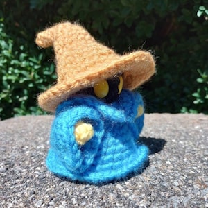 Black Mage plush doll decor - handmade crochet knit amigurumi stuffed toy plushie 8-bit