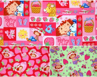 green purple flowers pink hearts yellow Baby Strawberry Shortcake Fabric 10pc Fat Quarter Bundle- Strawberry #O220 bears