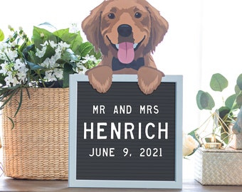 Pet Portrait Letter Board Wedding Sign Wood Cut Out for Wedding Reception - Dog with Flower Collar