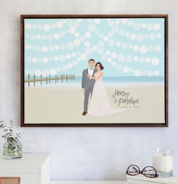 Beach Wedding Guest Book With Couple Portrait State Etsy