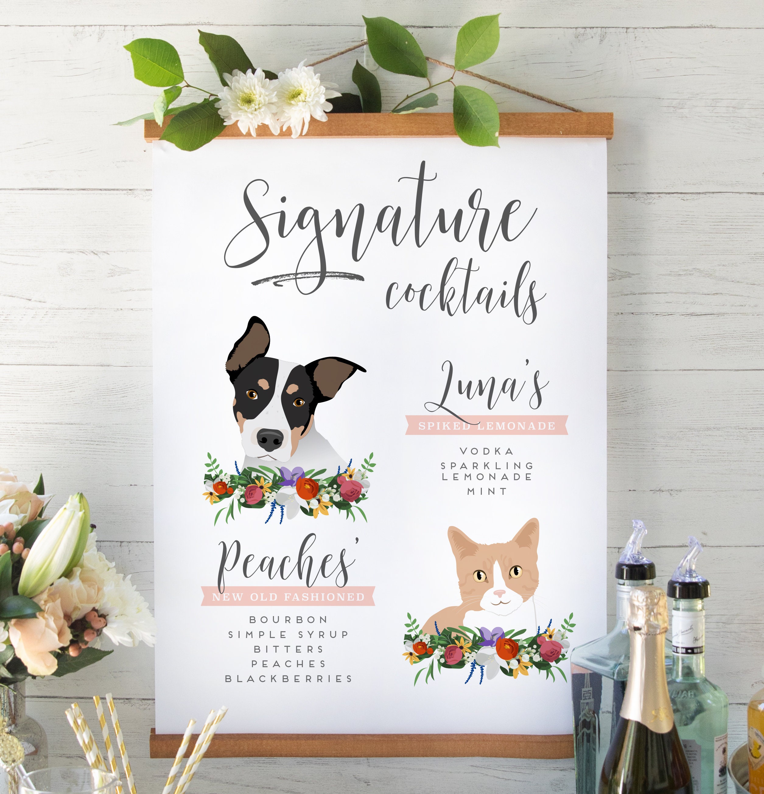 Signature Drinks Sign with Pets for Wedding Bar Cat | Etsy