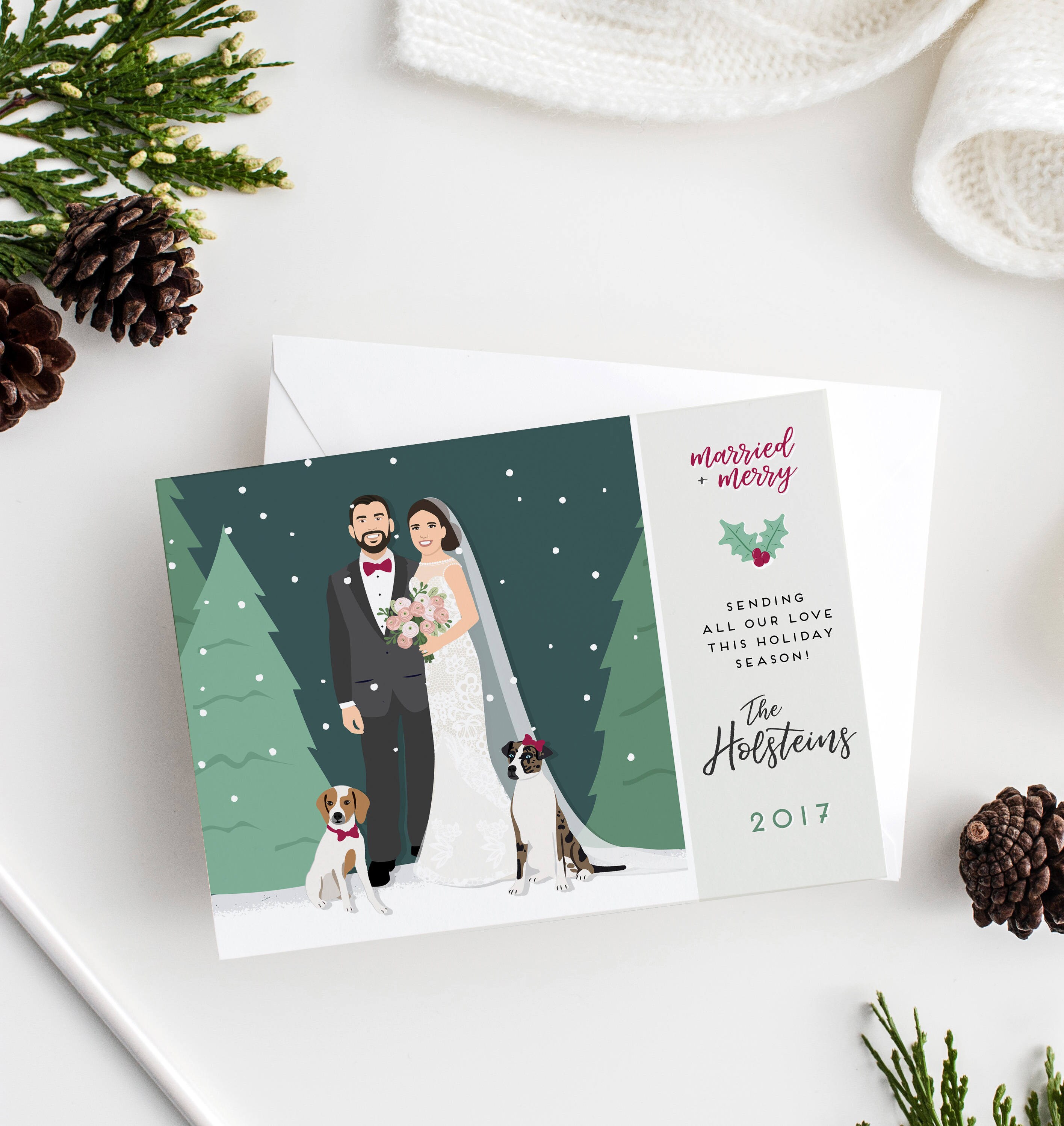 First Married Christmas Cards with Wedding Portrait Just Etsy