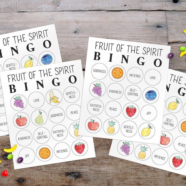 Fruit of the Spirit Bingo, Sunday School Game, Kids Church, Christian Preschool, Baby Shower + Party Game, PDF Printable, INSTANT DOWNLOAD