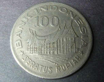 1978 Indonesia 100 Rupiah - Seratus Rupiah - Minangkabu House - Nice Design - Vintage World Coin - Free U.S. Ship - 1.25 Int'l Ship