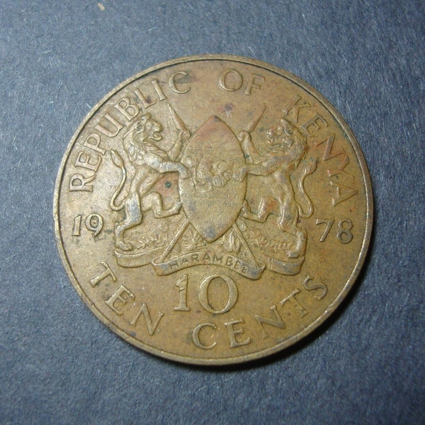 1978 Kenya 10 Cent Coin - 10 Cents - Pres. Mzee Jomo Kenyatta - Nice Design - Large Coin -Vintage World Coin -FREE U.S. Shipping, 1.25 Int'l