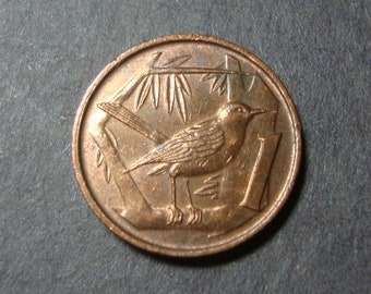 1987 Cayman Islands One Cent Coin - 1 Cent - Great Caiman Thrush Bird - Elizabeth II - Nice Design -Vintage World Coin - 1.25 Int'l Shipping