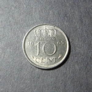 1965 Netherlands 10 Cent Coin - Ten Cents - Nederlanden - Crown - Nice Design - Vintage World Coin - FREE U.S. Shipping, 1.25 Int&#39;l Shipping