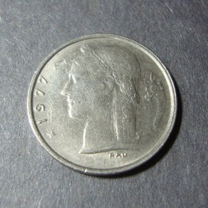1977 Belgium 1 Franc Coin - One Franc - Belgian Coin - Crown - Nice Design - Vintage World Coin - FREE U.S. Shipping, 1.25 Int&#39;l Ship