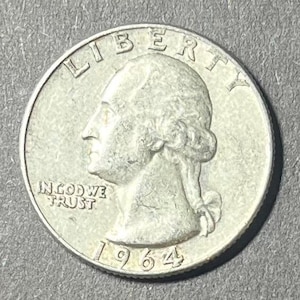 SALE-1964-D United States Washington Quarter -90% Silver -Twenty-Five Cents -U.S. Coin -Precious Metal Coin -Denver Mint - .75 U.S. Shipping