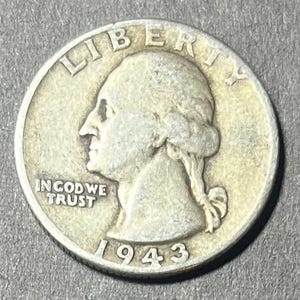 SALE - 1943 United States Washington Quarter - 90% Silver - Twenty-Five Cents - U.S. Coin - Precious Metal Coin - .75 U.S. Shipping